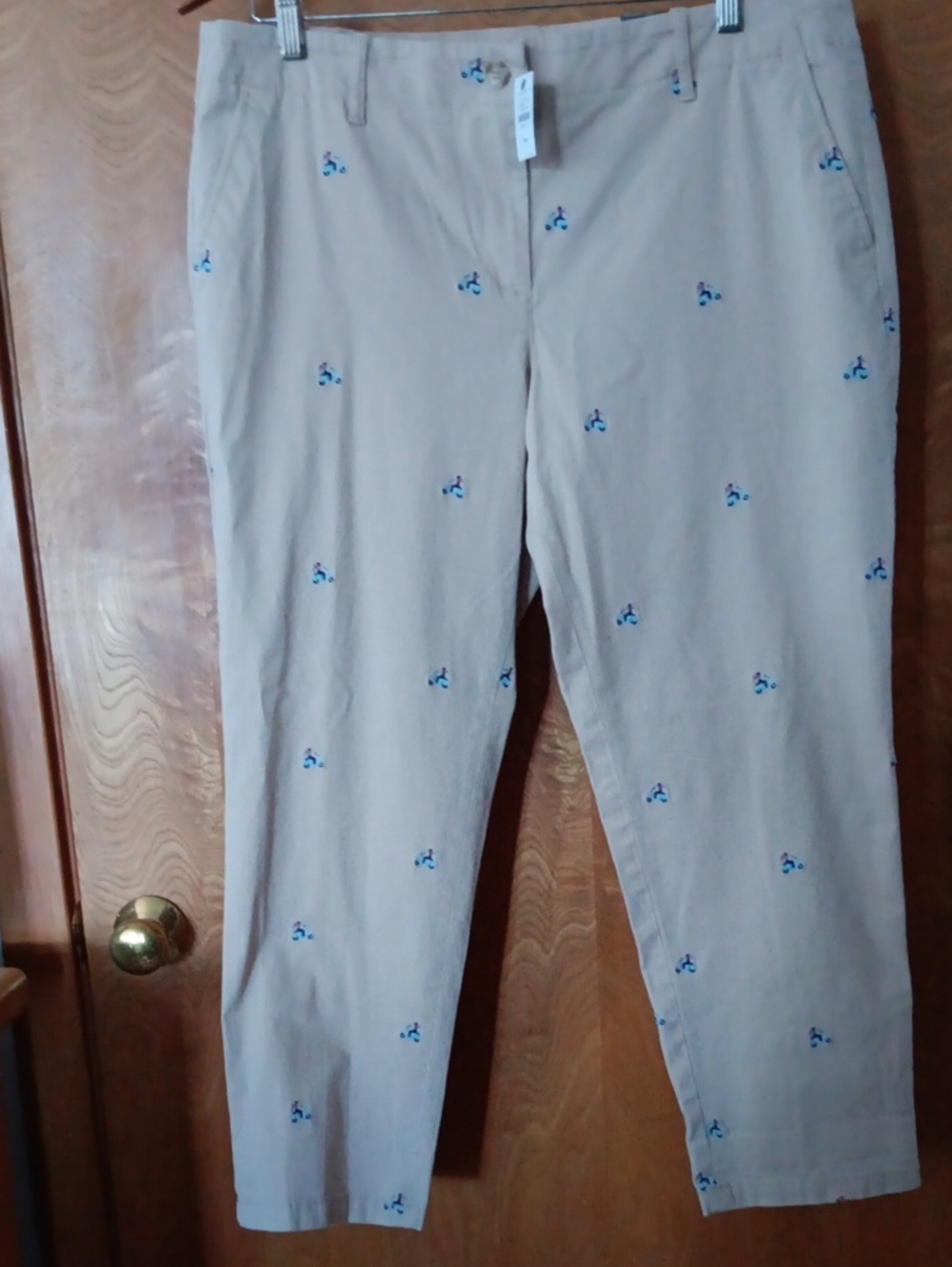 Talbots Beige Chino Pants with Blue Embroidery